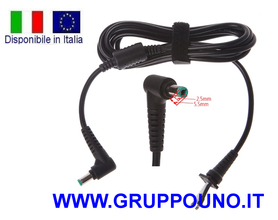 Cavo alimentatore 5,5*2,5mm 1,8mt 180Watt max AWG16 Toshiba Asus Lenovo MSI